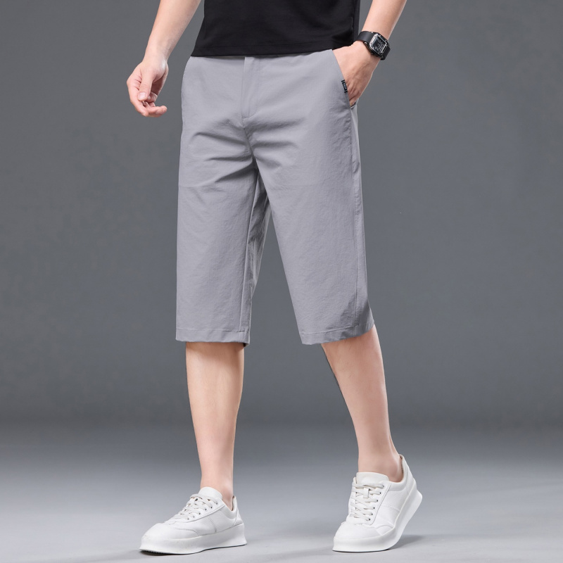 新款五色男士男春夏时尚休闲七分裤潮冰丝潮牌宽松直筒7分马裤男