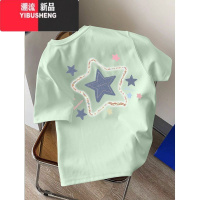 YIBUSHENG曼波风浅绿色宽松短袖t恤女季2024新款别致设计感减龄半袖体恤