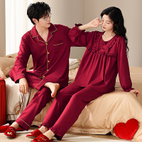 情侣睡衣春秋冬季棉质本命年喜庆结婚红色一男士一女士家居服套装