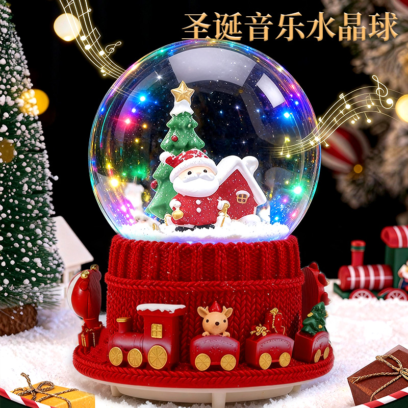 圣诞节礼物圣诞老人水晶球八音盒飘雪发光旋转音乐盒装饰摆件3750