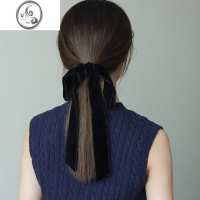 JiMiSAVPIR丝绒 夏天黑色大蝴蝶结发圈长飘带设计简约ins气质