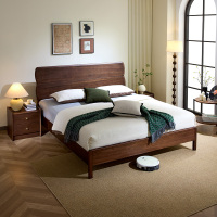 青木川 简约现代南美黑胡桃木全实木床1.8米双人床1.5米两米单人床大板直拼主卧室小户型家用休闲成人结婚榫卯床架子