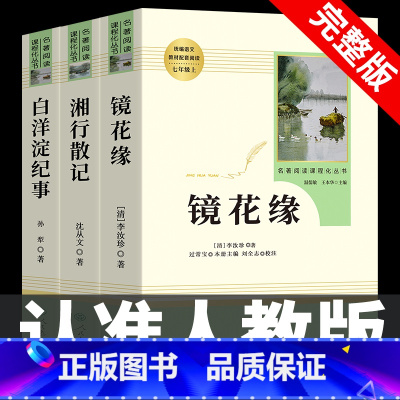 [人教版3册]镜花缘+湘行散记+白洋淀纪事 [正版]七年级上册阅读课外书 猎人笔记白洋淀纪事镜花缘湘行散记人教版原著完整