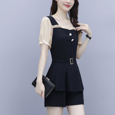 雅馨季大码女装2021年夏季新款时尚套装女休闲遮肚上衣显瘦气质短裤两件套装女香槟色4XL（建议160-180斤）