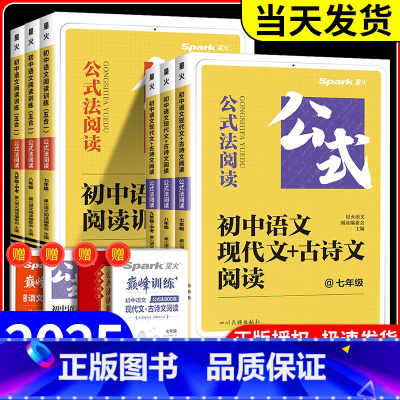 阅读训练5合1 七年级/初中一年级 [正版]2025版公式法阅读语文现代文古诗文阅读巅峰训练升级版七八九年级中考七合一强