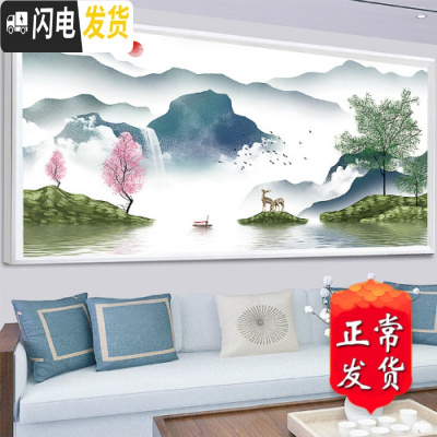 三维工匠线绣十字绣2019新款客厅满绣麋鹿山水画风景画迎客松大幅家用简约 丝光线[2.4x0.9米]大格4股满绣