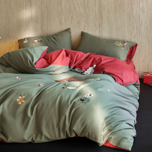 秋冬卡通刺绣磨毛床上四件套纯棉新款被套床单a类母婴级