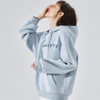 [1.5折价67元]唐狮连帽前胸字母卫衣女冬季新款加绒加厚韩版宽松百搭上衣