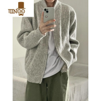 YANXU秋季日系开衫毛衣男2023新款复古宽松休闲慵懒百搭针织衫拉链外套