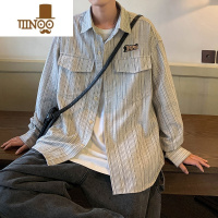YANXU雅痞衬衫男长袖条纹秋季日系外套感痞帅cityboy衬衣ins潮