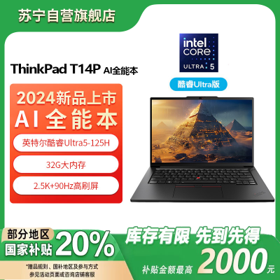 ThinkPad T14p AI PC 酷睿Ultra5 125H标压 14.5英寸高性能工程师本笔记本电脑 32G 1TB 2.5K 商务办公本