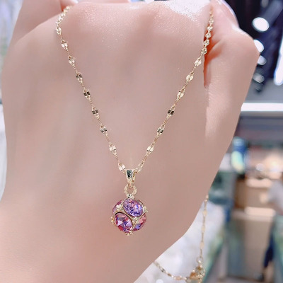 气质奢华紫色钻球项链2025新款小众设计感日常通勤百搭锁骨链项链送女朋友老婆情人节七夕生日礼物