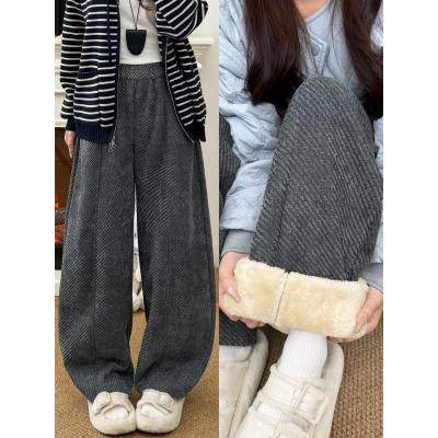 特厚羊羔绒毛呢裤子女冬保暖棉裤外穿小个子雪尼尔休闲阔腿裤_105_223