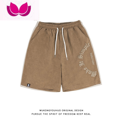 七斓欧美复古发泡印花运动短裤男潮牌街头宽松情侣工装五分裤