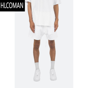 HLCOMAN夏季美式休闲运动短裤男款高街健身四分裤棉篮球训练三分裤白灰色