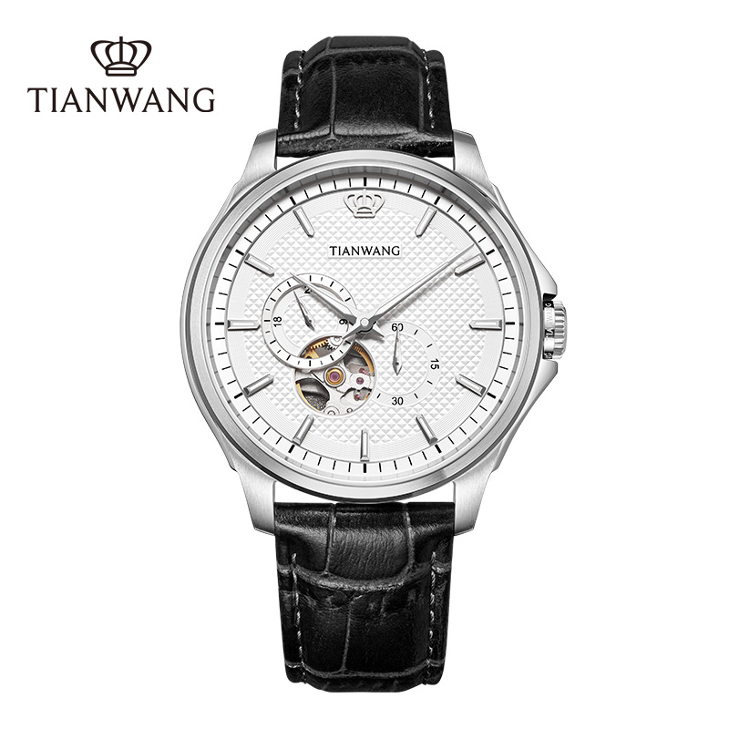 天王手表男士镂空机械表商务休闲皮带男表大表盘腕表51598
