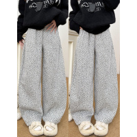 加绒裤子女秋冬季加厚保暖棉裤外穿慵懒条纹毛呢羊羔绒阔腿裤_627_44