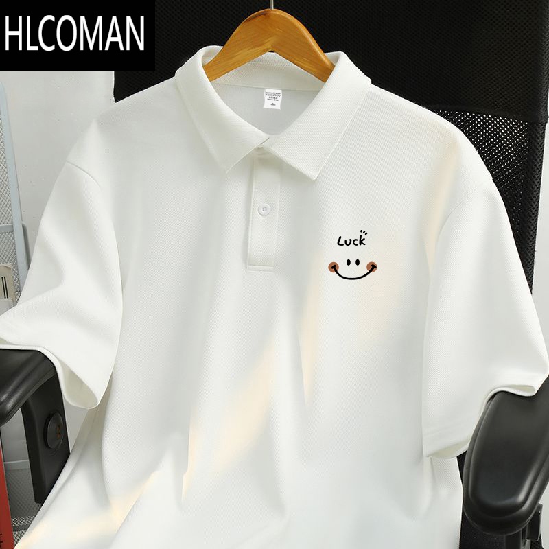 HLCOMAN夏季港风短袖t恤男士休闲百搭翻领polo杉宽松ins上衣