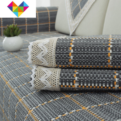 棉麻沙发垫四季通用防静电棉防滑粗布沙发垫巾夏季简约现代可定制雅典灰90*210cm御蓝锦
