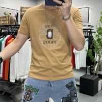 欧洲站夏季新款潮流短袖T恤男士烫钻字母修身圆领半袖上衣丝光棉