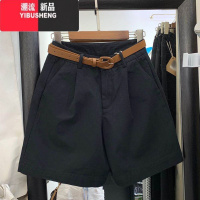 YIBUSHENG薄款卡其色西装短裤女季2024韩版高腰显瘦宽松直筒阔腿休闲裤