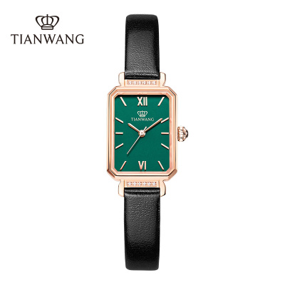 天王女士手表石英表轻奢复古小绿表防水皮带女表送女友老婆生日礼物推荐31283