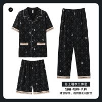 新款男士睡衣夏季短袖短裤高级感开衫家居服套装三件套长裤可外穿