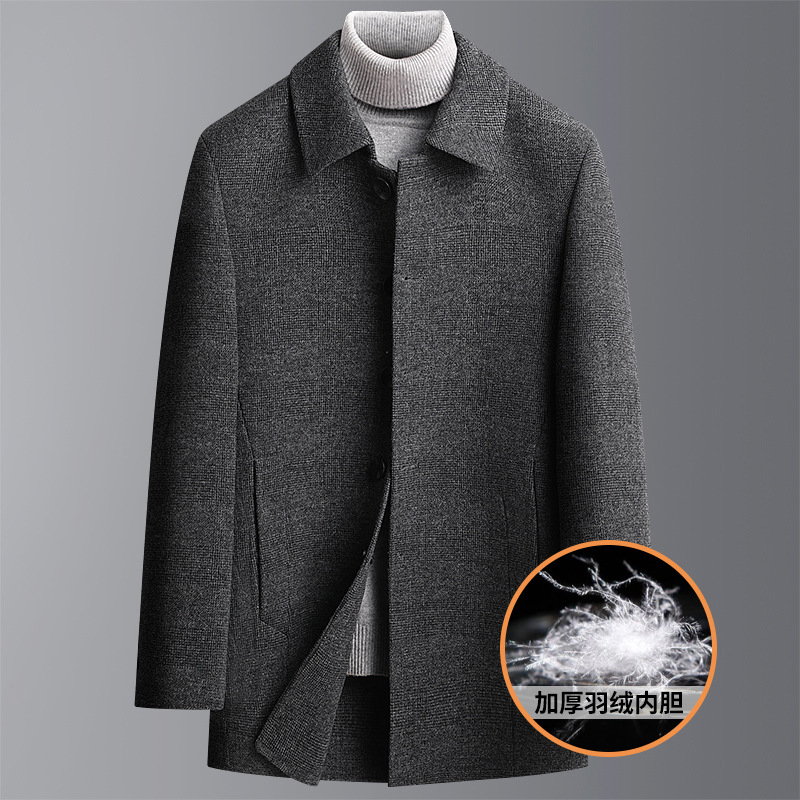 秋冬新款脱卸羽绒内胆双面呢羊毛大衣男士加厚中老年大码男装外套