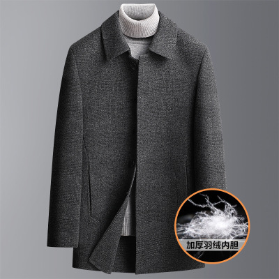 秋冬新款脱卸羽绒内胆双面呢羊毛大衣男士加厚中老年大码男装外套