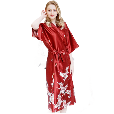 睡衣女春夏款风格睡袍性感晨袍长款浴袍女纺真丝家居服衫伊格(shanyige)