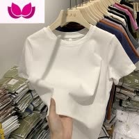 七斓正肩短袖白色t恤女夏季内搭打底衫薄款短款简约纯色百搭上衣