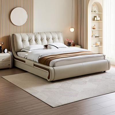 全友家居现代简约真皮软包床屏2024新款主卧高端大气双人床