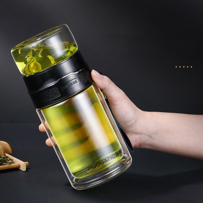 富光茶水分离杯500ml大容量双层玻璃杯男女个人专用水杯子泡茶杯品牌