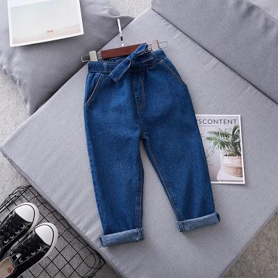 迪鲁奥（DILUAO)品牌女童牛仔裤春秋中小童2021中小童个性宽松小脚裤儿童长裤子4536蓝色