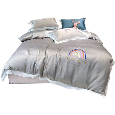 美帮汇现代风四件套简约北欧床单春夏款冰丝被套 大气一米八床铺盖套