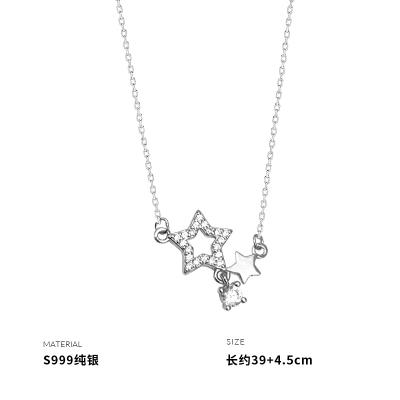 999纯银双星闪亮项链女锁骨链小众轻奢创意个性高级感礼物送女朋友老婆情人节七夕生日礼物