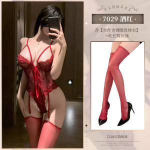 霏慕小胸聚拢显大钢圈半托绑带束腰连体衣性感情趣内衣蕾丝透视女式情趣睡衣透明床上衣服7029