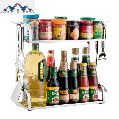 不锈钢厨房调味品置物架调料架落地收纳架用品用具壁挂2层 三维工匠