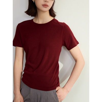 冰凉垂感天丝园领白色短袖T恤女内搭新款丝滑透气正肩T恤女上衣夏