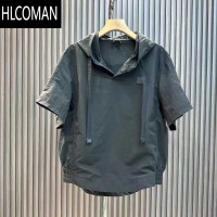 HLCOMAN日系简约纯色连帽百搭短袖T恤男夏季情侣潮牌ins休闲薄款套头上衣