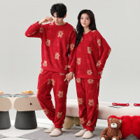 情侣睡衣女款春秋冬季珊瑚绒加厚加绒保暖一男士一女士家居服套装