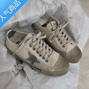 SUNTEK韩国东大门复古做旧星星小脏鞋女平底休闲系带板鞋帆布一脚蹬女鞋