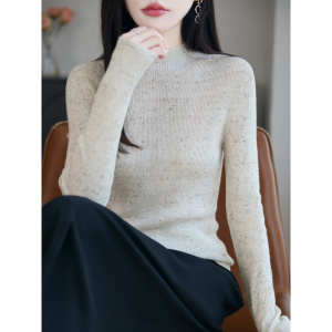 精纺羊毛花纱半高领针织衫修身显瘦法式复古毛衣女秋冬新款