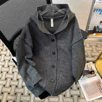 毛衣男春秋季新款美式潮牌宽松慵懒风针织衫连帽毛衣开衫男装外套