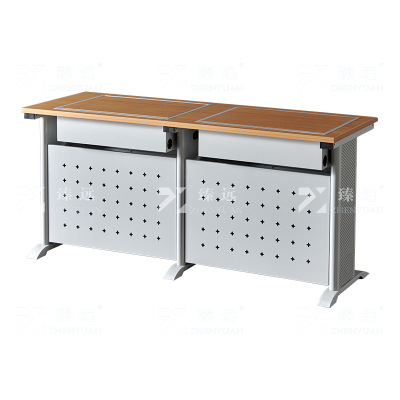 臻远 ZY4012408 隐藏式翻转电脑桌培训桌办公桌A款双人位