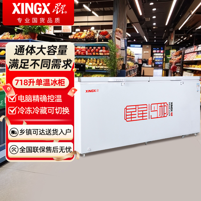 星星BD/BC-718GD 冰柜商用大容量冰柜718升卧式冷藏冷冻转换保鲜冰冻柜冻肉速冻柜