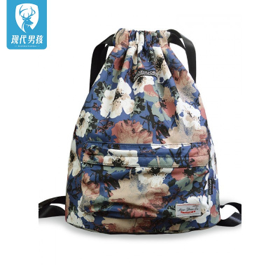 精品特卖-现代男孩束口袋抽绳双肩包女男大容量旅行防水双肩背囊运动足篮球健身包袋（XIANDAINANHAI）