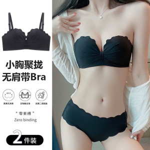 浪莎内衣女无肩带聚拢文胸无钢圈纯欲性感防滑收副乳抹胸 香槟肤自带三条肩带 34/AB通杯