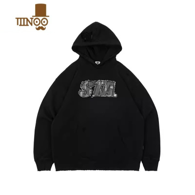 YANXU破坏外套长袖牛仔连帽字母宽松帽衫外衣男女情侣卫衣