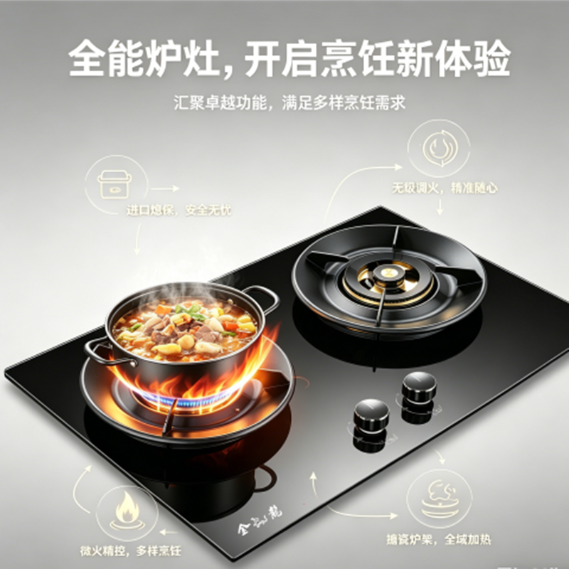 金龍燃气灶JZT-C1(B102)钢化玻璃面板全铜火盖经久耐用聚能炉架